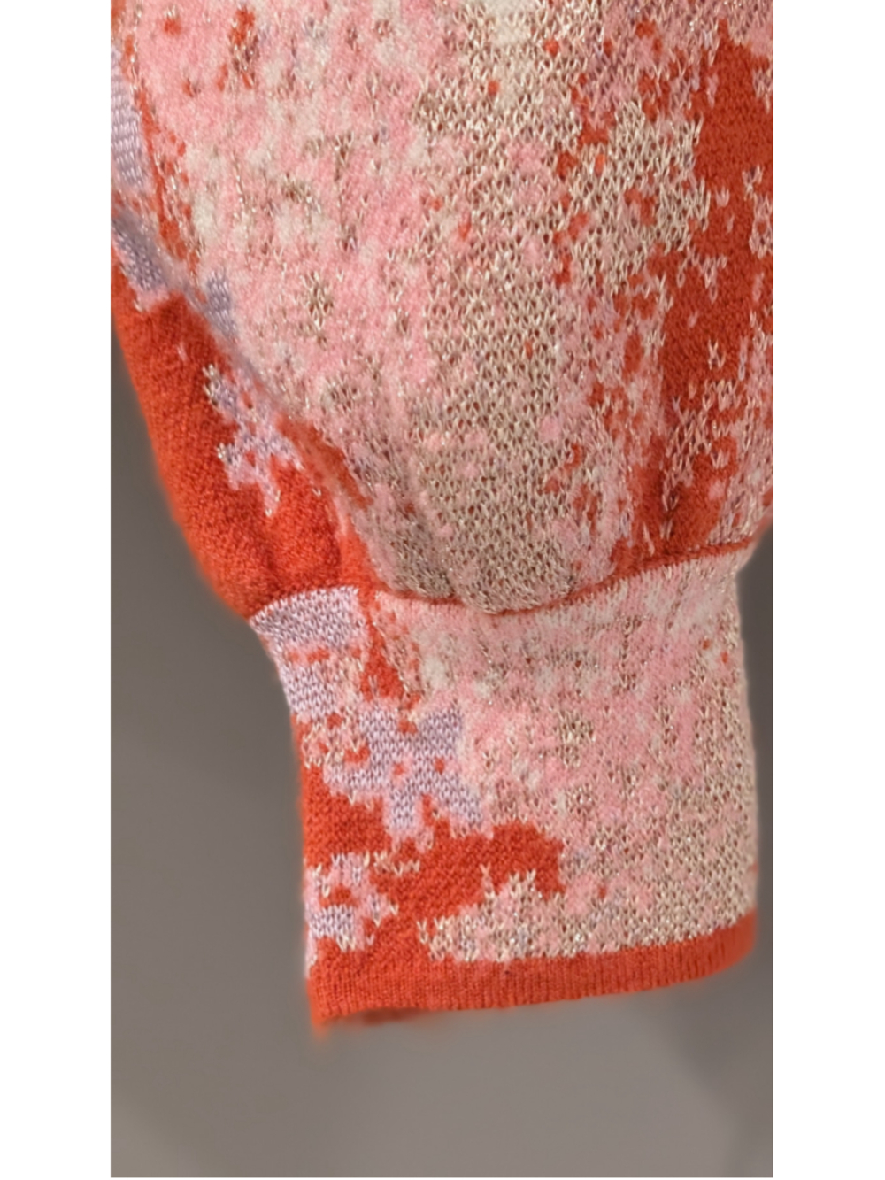Anthropologie Abstract Metallic Knit Mock Neck Sweater Small Pink Orange Balloon - Picture 7 of 11